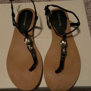 SAKS FIFTH AVE | Leather T-Strap Jewel Sandals